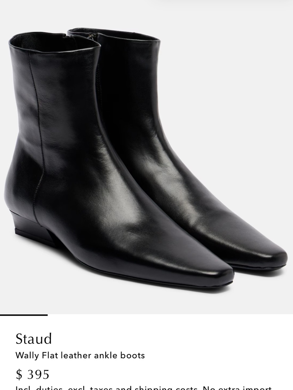 STAUD Wally Flat Black Leather Ankle Boots